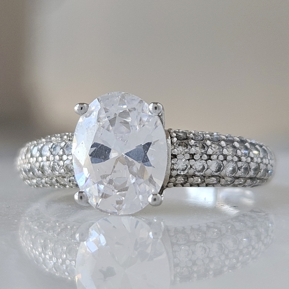 Oval Engagement Style Square Ring, 925 Sterling Silver Charmed Aroma Classic